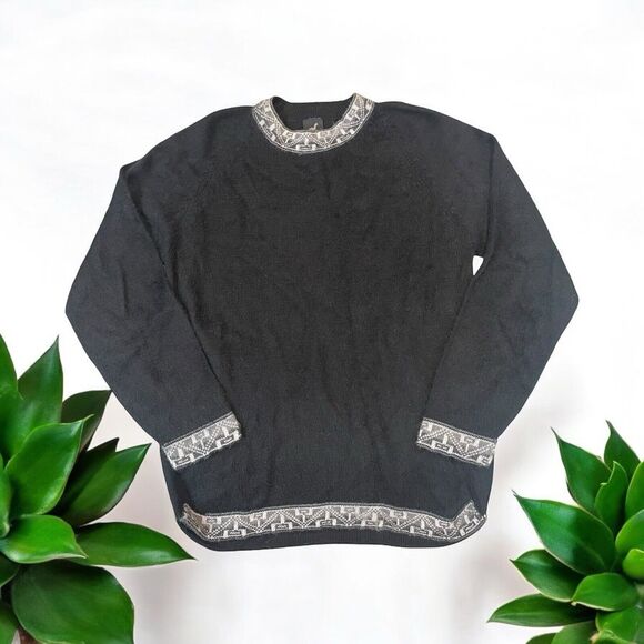 Peruvian Hand Made Alpaca Wool Sweater Women's Size Large Black Warm Cozy - Picture 1 of 12